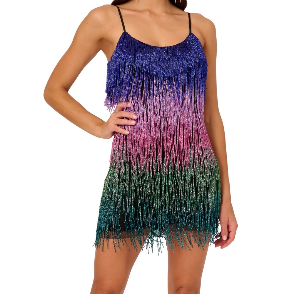 Liv Foster Multicolor Ombré Fringe Beaded Minidress